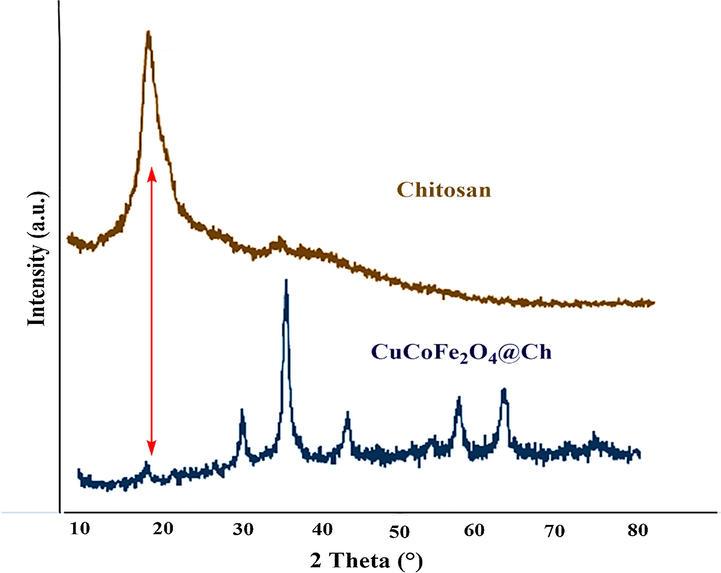 The XRD pattern of CuCoFe2O4@Ch magnetic nanocomposite.