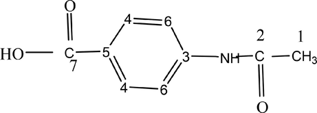 4-acetamido benzoic acid with carbon numbering.