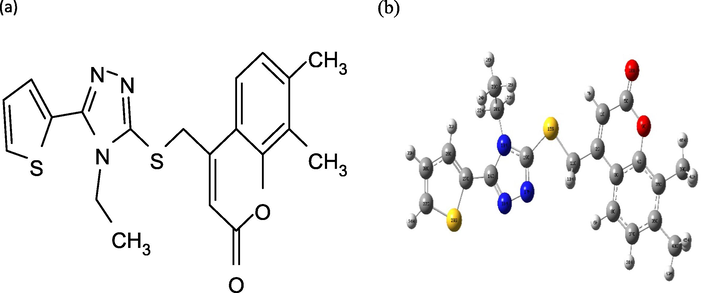 Structure of the ETZC A) Drawing by ChemBioDraw Ultra B) Gaussian Optimized by B3LYP/cc-pVDZ.