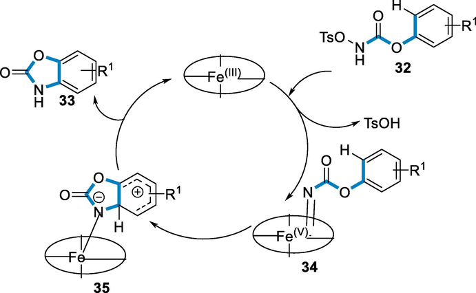 Mechanistic pathway for the synthesis of Benzoxazolones.