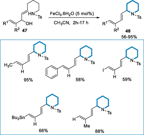 Synthesis of α-dienyl-monosubstituted piperidines by using FeCl3·6H2O.