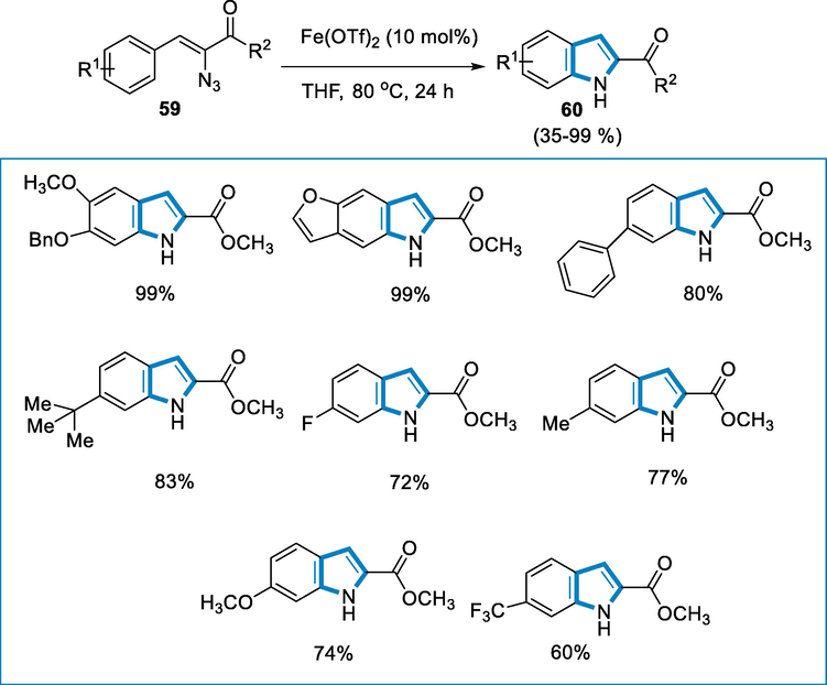 Synthesis of indole derivatives by intramolecular C-H amination catalyzed by ferrous triflate.