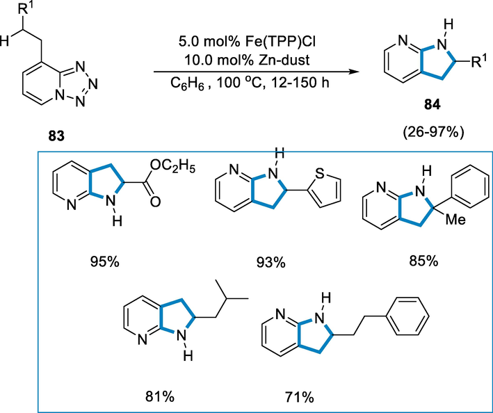 Intramolecular amination of C-H bond for the synthesis of azaindoline derivatives.