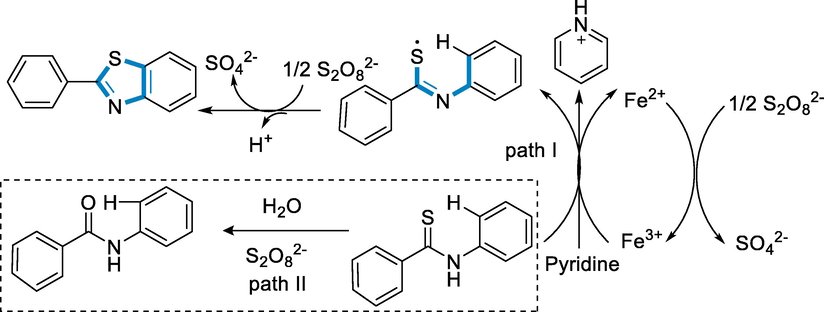 Mechanistic pathway for the synthesis of benzothiazole.