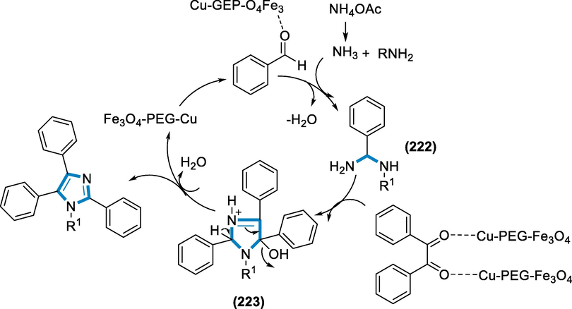 Mechanistic pathway for the synthesis of substituted imidazoles.