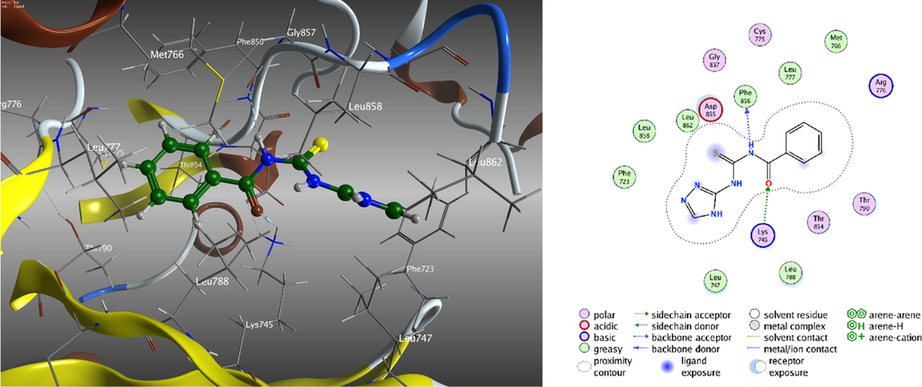 3D and 2D molecular interaction of ligand, H2L to inhibitory activity to the EGFR protein.