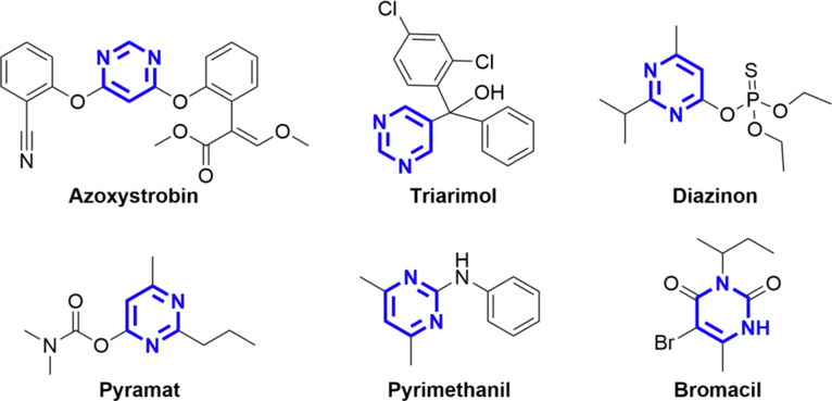 The structures of some commercialized pyrimidine pesticides.