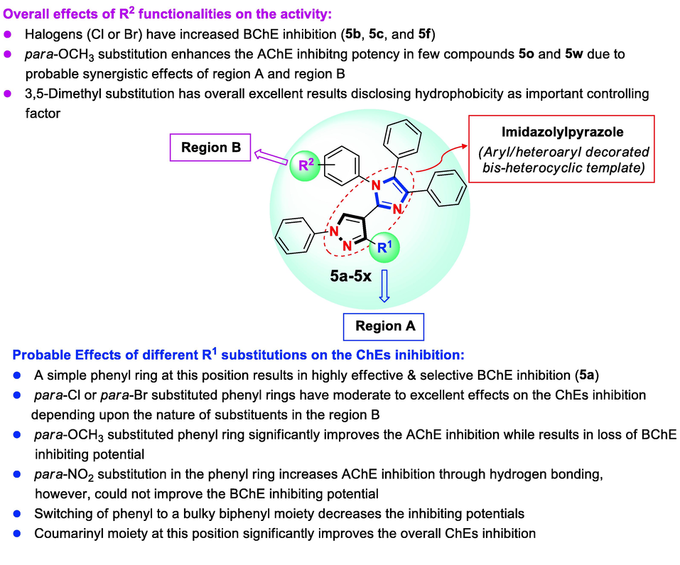 The summarized SAR of heteroaryl substituted imidazole derivatives (5a-5x).