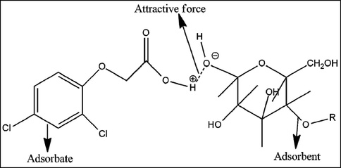 Adsorption mechanism for the adsorption of 2,4-D onto the composite.