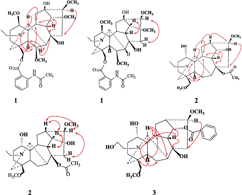 HMBC and COSY correlations of compound 1–3.