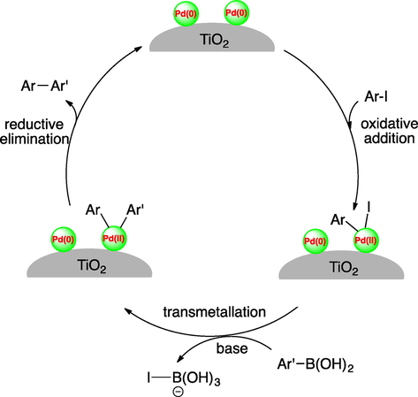 A possible mechanism for the Suzuki reaction catalyzed by Pd/TiO2-350.