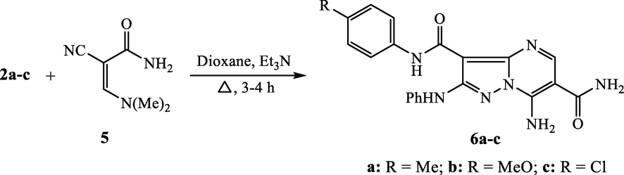 Synthesis of 2-(phenylamino)pyrazolo[1,5-a]pyrimidine analogues 6a-c.