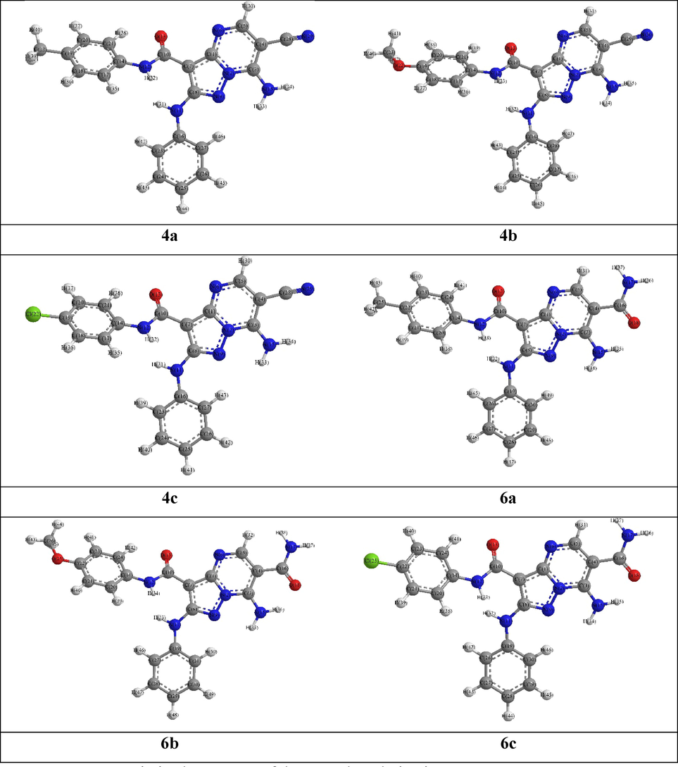 DFT Optimized structures of the 4a and 6a derivatives.