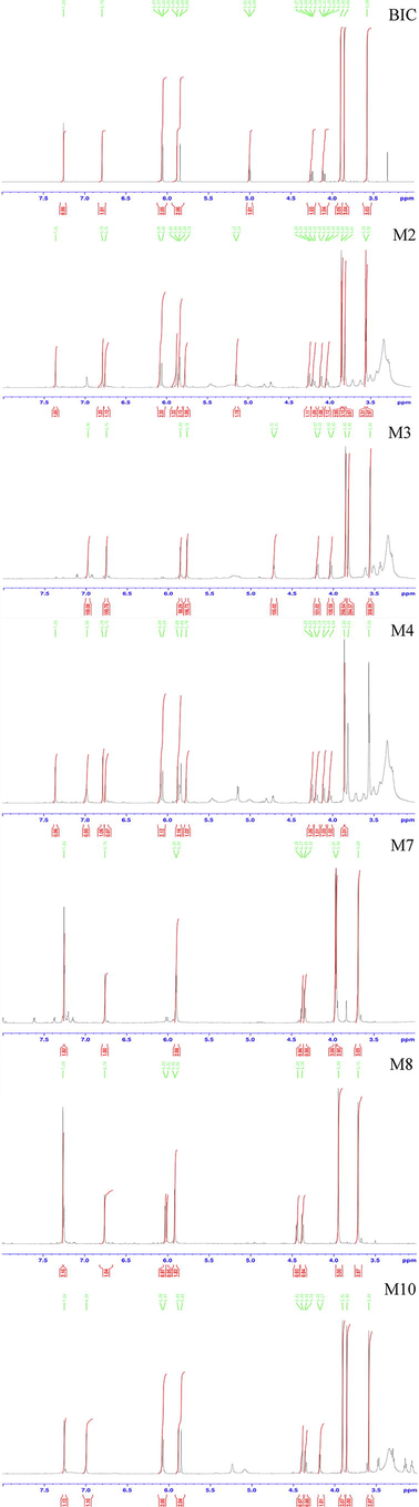 The 1H spectrum of BIC and six metabolites.