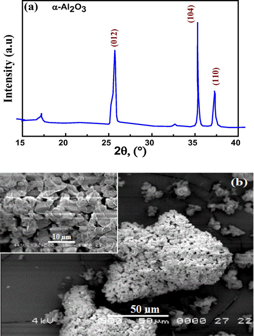 The SEM morphological strating α –alumina powder.