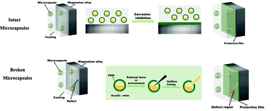 Schematic of protection mechanism of the microcapsule coating.