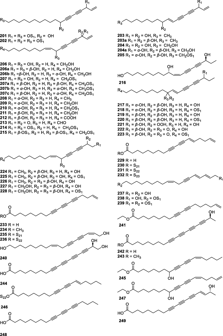 Chemical structures of the linear C18-polyacetylenoids.