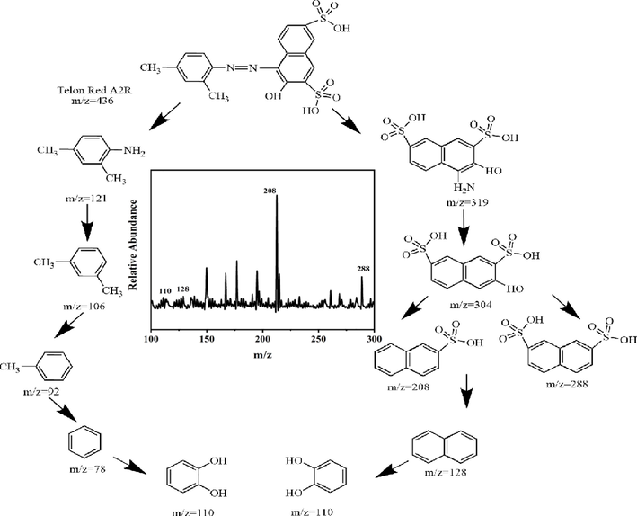 Proposed degradation pathway of Telon Red A2R by PDA-SF/AgNPs-H2O2/PMS system.