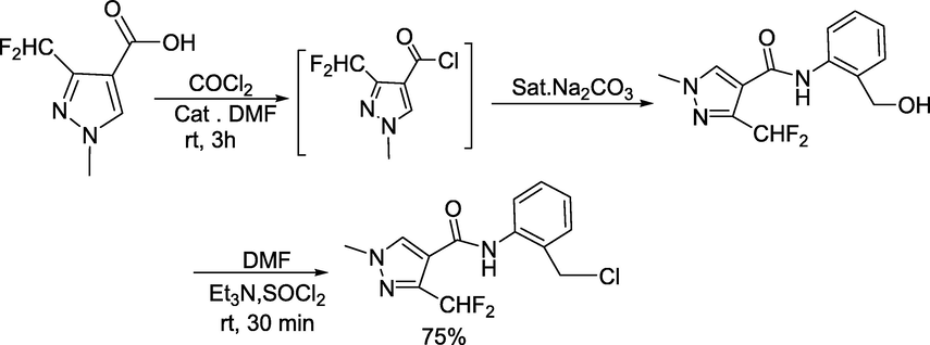 Synthesis of N-(2-(chloromethyl)phenyl)-3-(difluoromethyl)-1-methyl-1H-pyrazole-4-carboxamide.