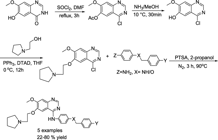 Synthetic procedure for quinazoline derivatives.