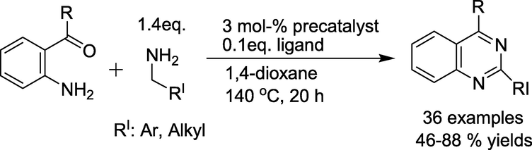 Cationic ruthenium−hydride complex catalysed synthesis of quinazolines.