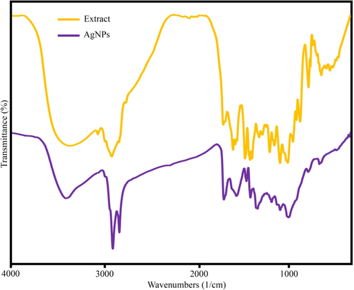 FT-IR of sample no. 14 and extract.