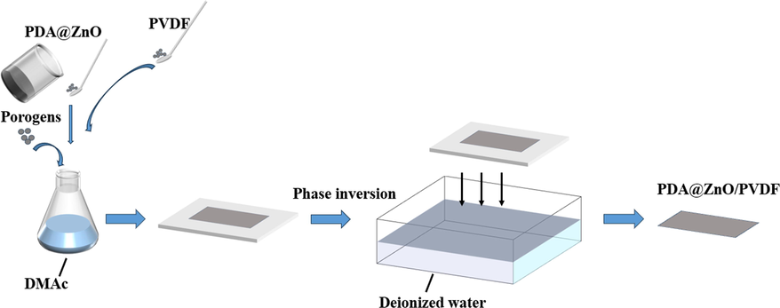 Schematic illustration of pda@zno/pvdf preparation process.