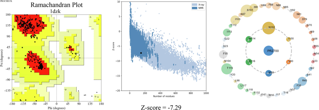 Ramachandran plot, Screenshot of ProSA-web used to confirm protein structure and active sites of protein 1DZK chains: B.