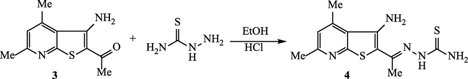 Synthesis of thienopyridine-thiosemicarbazone derivative 4.