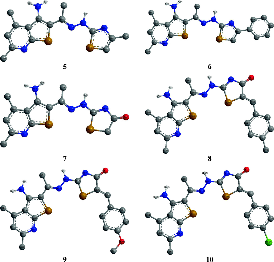 DFT structures of the 5–10 derivatives.