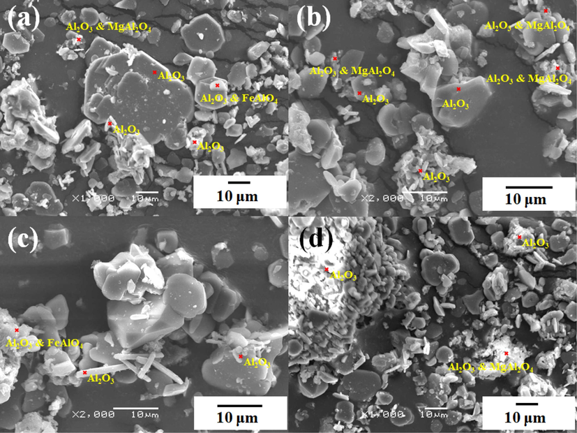 SEM morphology of prepared corundum-based refractories.