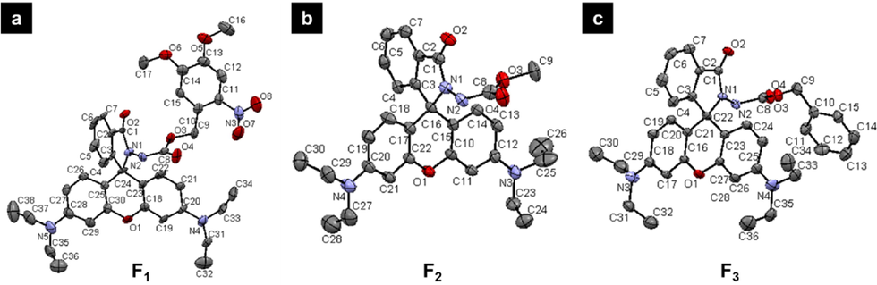 Single-crystal structures of probes F1-F3.