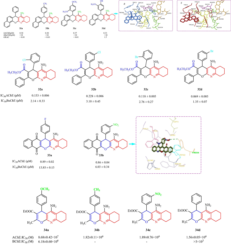 The structural of tacrine-quinoline and related analogs 31–34.