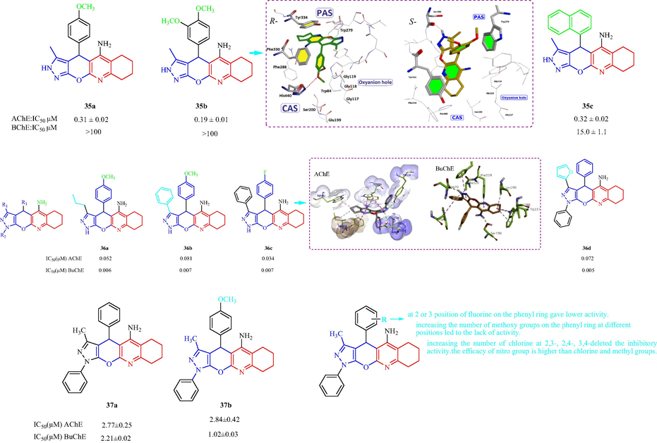 The anti-Alzheimer of structural tacrine-quinoline and related analogs 35–37.