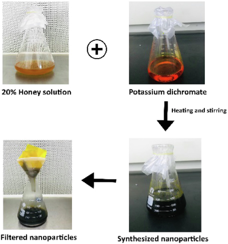 Color change in reaction mixture provided visual indication for synthesis of Cr2O3-NPs.