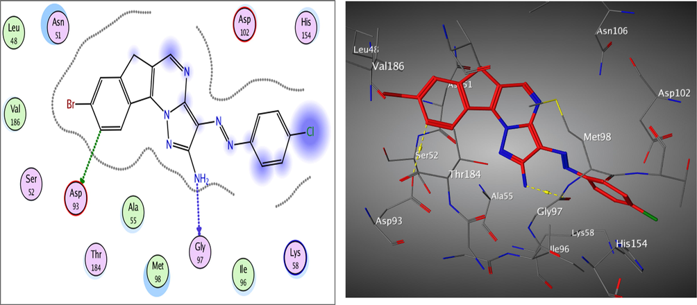 The 2D and 3D proposed binding modes of 8b inside Hsp90 receptor active site.