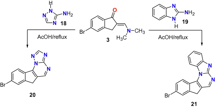 Reaction of enaminone 3 with heterocyclic amines 18 and 19.