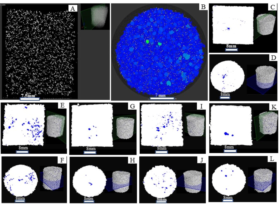 Horizontal and vertical mapping of CT plane position of pure PU (A,B), and the developed N-BCNT:CB/PU-SR pressure sensors with different N-BCNT:CB ratios of 5:5 (C,D), 6:4 (E,F), 7:3 (G,H), 8:2 (I,J), and 9:1 (K,L).