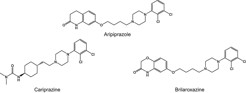 Chemical structures of piperazine-based therapeutics.