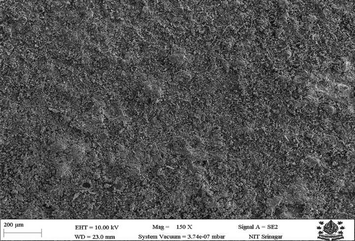 Shows an SEM image of coated (Zn-Ni-Cu on mild steel).