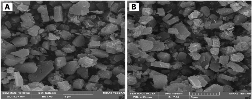 SEM catalyst analysis of HZSM-5 (a) Co/HZSM-5 (b).