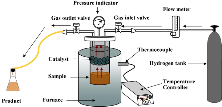 Schematic of hydrodeoxygenation process with fixed-bed reactor system.