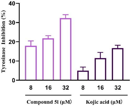 The cellular tyrosinase inhibitory of compound 5l and kojic acid in B16F10 cells.