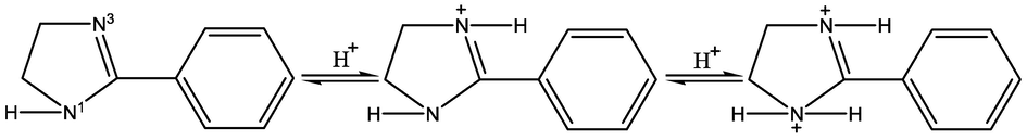 Graphical representation for protonation of 2-PI molecules in acidic solution.