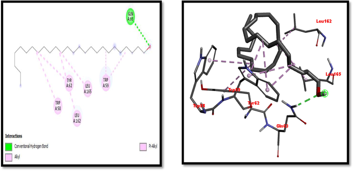 2D and 3D presentation of 1-Hexacosanol with α-amylase.