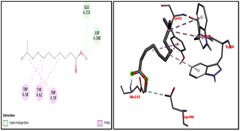 2D and 3D representation of 1-Hexacosanol with α-amylase.