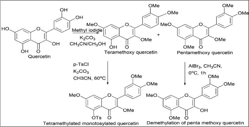 Tosylation and demethylation of Quercetin.