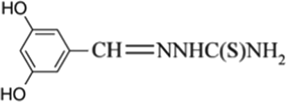 Chemical structure of 1-(3,5-dihydroxybenzylidene)thiosemicarbazone (H3L).