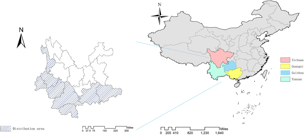 Main distribution of A. tsao-ko in China.