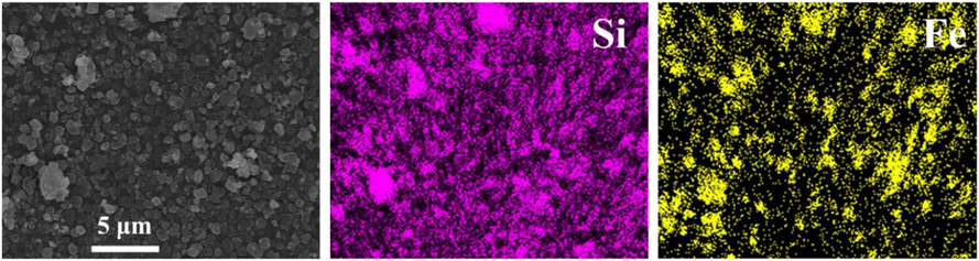 FE-SEM-EDS elemental mapping of the calcined magnetic RHAS-BEA sample.